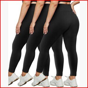 Plus Size High Waist Leggings 3 Pack - Stretchy Soft Yoga Workout Pants